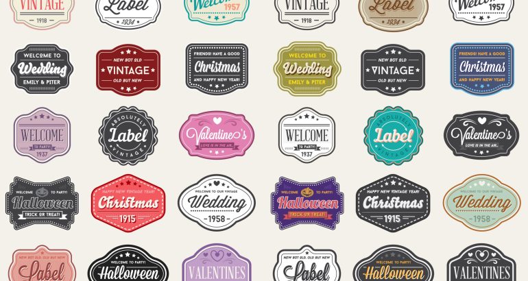 Raster Set of Vintage Retro Styled Premium Design Labels